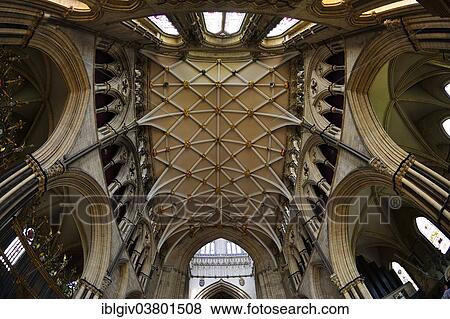 Stock Photo - "The late Gothic net vault of York Minster, formal title """"Cathedral and Metropolitical Church of St Peter"""", York, North Yorkshire, England, United Kingdom, Europe". Fotosearch