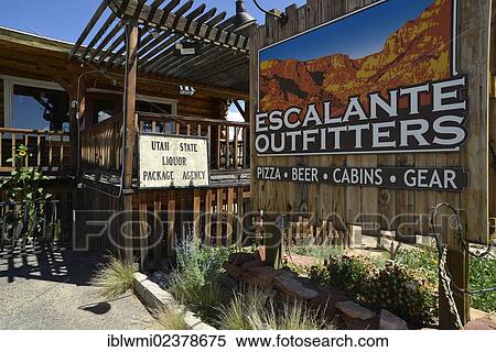 Stock Photography - "The legendary Escalante Outfitters, restaurant and motel popular with backpackers, Escalante, Grand Staircase-Escalante National Monument, GSENM, Utah, Southwestern USA, USA, PublicGround". Fotosearch