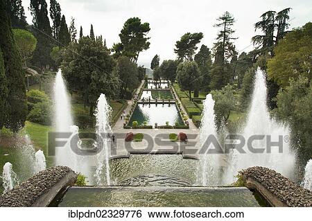 Stock Photograph - "The level gardens and fish ponds at Villa d'Este gardens, Tivoli, Lazio, Italy, Europe". Fotosearch