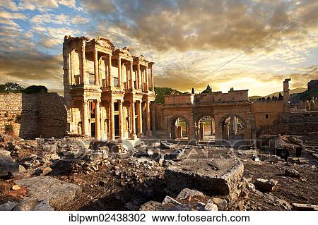 "The library of Celsus at sunrise, Roman ruins of Ephesus, Turkey, Asia" View Large Photo Image Stock Image - "The library of Celsus at sunrise, Roman ruins of Ephesus, Turkey, Asia". Fotosearch