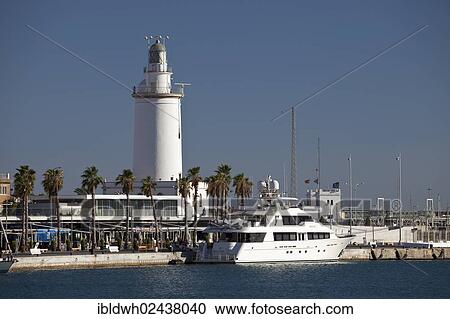 "The lighthouse and a yacht in the harbour, Malaga, Costa del Sol, Andalusia, Spain, Europe, PublicGround, Europe" View Large Photo Image Stock Image - "The lighthouse and a yacht in the harbour, Malaga, Costa del Sol, Andalusia, Spain, Europe, PublicGround, Europe". Fotosearch