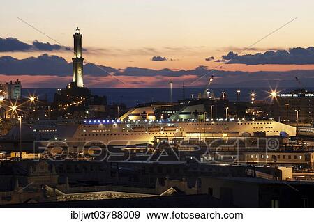 "The Lighthouse of Genoa with cruise ship in the Porto Antico harbour, Genoa, Liguria, Italy, Europe" View Large Photo Image Stock Photo - "The Lighthouse of Genoa with cruise ship in the Porto Antico harbour, Genoa, Liguria, Italy, Europe". Fotosearch