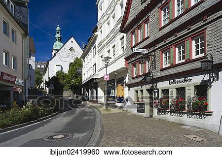 The Loehrstrasse street with the baroque, Catholic Marienkirche church, dedicated in 1725, Siegen, Siegen-Wittgenstein, Siegerland region, North Rhine-Westphalia, Germany, Europe View Large Photo Image Stock Image - The Loehrstrasse street with the baroque, Catholic Marienkirche church, dedicated in 1725, Siegen, Siegen-Wittgenstein, Siegerland region, North Rhine-Westphalia, Germany, Europe. Fotosearch