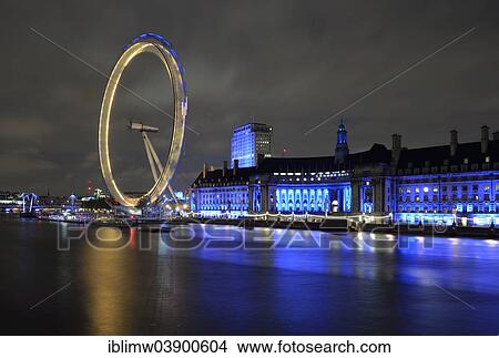 "The London Eye on the River Thames and the illuminated London Aquarium, formerly County Hall, at night, Southbank, London, England, United Kingdom, Europe" View Large Photo Image Picture - "The London Eye on the River Thames and the illuminated London Aquarium, formerly County Hall, at night, Southbank, London, England, United Kingdom, Europe". Fotosearch