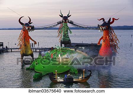 Stock Image - "The Magic Flute by Wolfgang Amadeus Mozart, opera performance on the floating stage on Lake Constance, Bregenz Festival 2013, Bregenz, Vorarlberg, Austria, Europe". Fotosearch