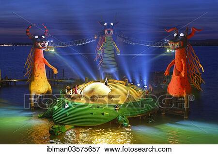 Stock Photo - "The Magic Flute by Wolfgang Amadeus Mozart, opera performance on the floating stage on Lake Constance, Bregenz Festival 2013, Bregenz, Vorarlberg, Austria, Europe". Fotosearch