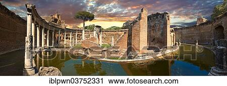 Stock Image - "The Maritime Theatre, Teatro Marittimo, Hadrian's Villa, Villa Adriana, UNESCO World Heritage Site, Tivoli, Lazio, Italy, Europe". Fotosearch