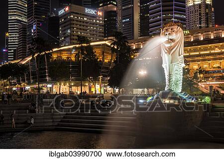 "The Merlion, at night, Singapore, Asia" View Large Photo Image Stock Image - "The Merlion, at night, Singapore, Asia". Fotosearch