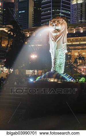 Stock Image - "The Merlion, at night, Singapore, Asia". Fotosearch