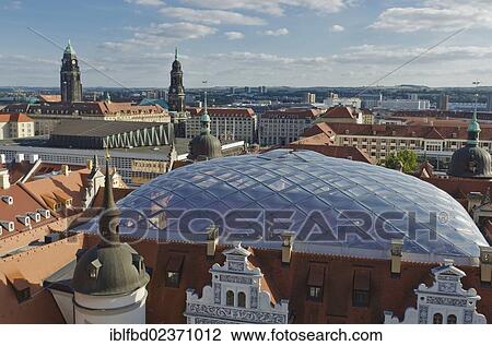 "The modern aluminium glass roof construction of Dresden castle, the """"Residenzschloss"""", seen from Hausmannsturm tower, Dresden, Saxony, Germany, Europe" View Large Photo Image Stock Image - "The modern aluminium glass roof construction of Dresden castle, the """"Residenzschloss"""", seen from Hausmannsturm tower, Dresden, Saxony, Germany, Europe". Fotosearch