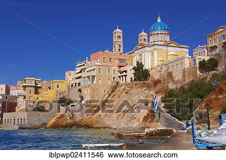 The neo-classic Greek Orthodox Church of Saint Nicholas, Ermoupolis, Syros, Cyclades Islands, Greece, Europe View Large Photo Image Stock Photograph - The neo-classic Greek Orthodox Church of Saint Nicholas, Ermoupolis, Syros, Cyclades Islands, Greece, Europe. Fotosearch