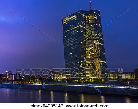 Stock Photo - "The new building of the European Central Bank, ECB, at dusk, Frankfurt am Main, Hesse, Germany, Europe". Fotosearch