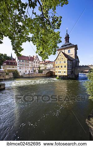 Stock Photography - "The old town hall on the Regnitz river, Bamberg, Franconia, Bavaria, Germany, Europe". Fotosearch