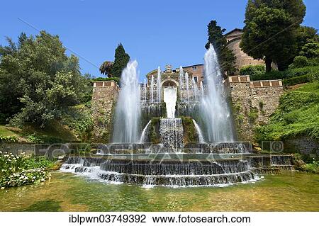 Stock Image - "The Organ Fountain, 1566, Villa d'Este, UNESCO World Heritage Site, Tivoli, Lazio, Italy, Europe". Fotosearch