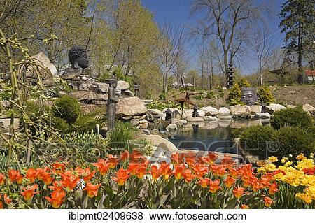 "The ornamental pond in the Zen garden at springtime in the """"Route des Gerbes d'Angelica"""" garden in Mirabel, Laurentians, Quebec, Canada - This image is property released for book, calendar, magazine, newspaper and editorial use only. " View Large Photo Image Stock Photo - "The ornamental pond in the Zen garden at springtime in the """"Route des Gerbes d'Angelica"""" garden in Mirabel, Laurentians, Quebec, Canada - This image is property released for book, calendar, magazine, newspaper and editorial use only. ". Fotosearch