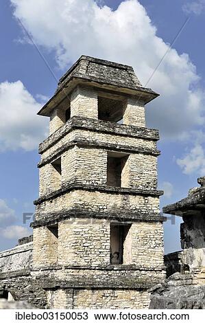 Stock Image - "The Palace Observation Tower, pre-Columbian Maya archaeological site of Palenque, UNESCO World Cultural Heritage Site, Palenque, Chiapas, Mexico, North America". Fotosearch