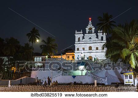 Stock Photo - "The Panaji Church, illuminated at night, Panaji, Goa, India, Asia". Fotosearch