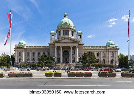 Stock Image - "The Parliament of Serbia, Savski Venac, New Belgrade, Belgrade, Serbia, Europe". Fotosearch