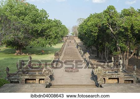 Stock Image - "The processional way and the first Naga bridge, Prasat Hin Phanom Rung, Phanom Rung historical park, Buriram province, Thailand, Asia". Fotosearch