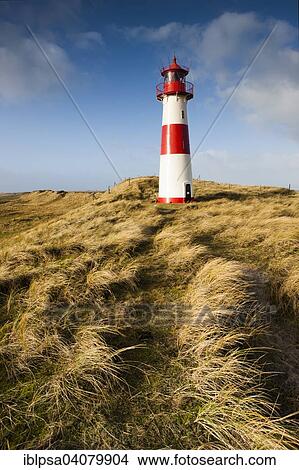 "The red and white lighthouse of List Ost on the Ellenbogen peninsula, List, Sylt, North Frisia, Schleswig-Holstein, Germany, Europe" View Large Photo Image Picture - "The red and white lighthouse of List Ost on the Ellenbogen peninsula, List, Sylt, North Frisia, Schleswig-Holstein, Germany, Europe". Fotosearch
