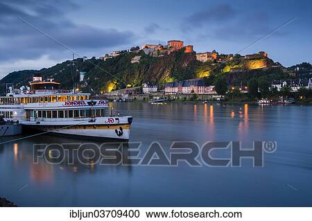 "The river cruise ship """"Goethe"""" on the Rhine River, in front of Ehrenbreitstein Fortress, Mittelrheintal, Koblenz, Rhineland-Palatinate, Germany, Europe" View Large Photo Image Stock Image - "The river cruise ship """"Goethe"""" on the Rhine River, in front of Ehrenbreitstein Fortress, Mittelrheintal, Koblenz, Rhineland-Palatinate, Germany, Europe". Fotosearch