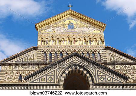 Stock Image - "The Romanesque front of the Amalfi Cathedral, Amalfi, Campania, Italy, Europe". Fotosearch