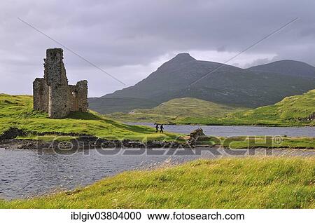 Stock Image - "The ruins of Ardvreck Castle, Loch Assynt, Sutherland, Highland, Scotland, United Kingdom, Europe". Fotosearch