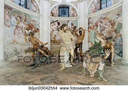 Picture - "The scourging of Jesus, scene made of life-size terracotta figures and frescoes from the Morazzone VII Chapel of the Sacro Monte di Varese, Baroque, 17th century, UNESCO World Heritage Site, Varese, Varesotto, Lombardy, Italy, Europe". Fotosearch