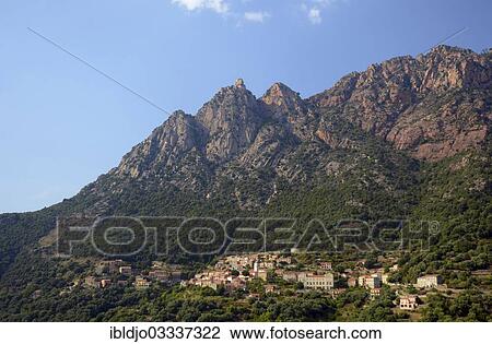 Stock Image - "The small village of Ota in the mountains of Corsica, Ota, Corsica, France, Europe". Fotosearch