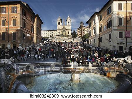 Stock Photo - "The Spanish Steps and the Trinita dei Monti church, Fontana di Trevi, Rome, Lazio, Italy, Europe". Fotosearch