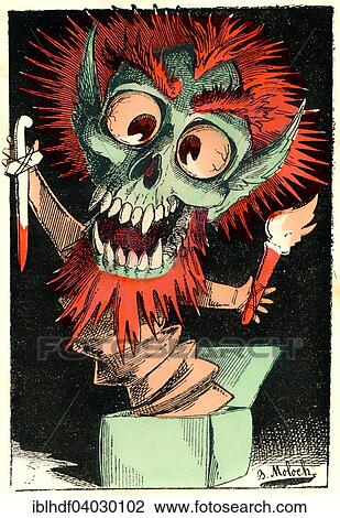Stock Image - "The specter of poverty, personified as Peril Social, Marionnard-Croquemitaine, political caricature, 1882, by Alphonse Hector Colomb pseudonym B. Moloch, a French caricaturist". Fotosearch
