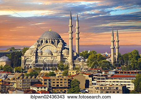 Stock Image - "The Suleymaniye Mosque, Suleymaniye Camii, 1550-1558, on the Third Hill, Istanbul, Turkey, Asia". Fotosearch