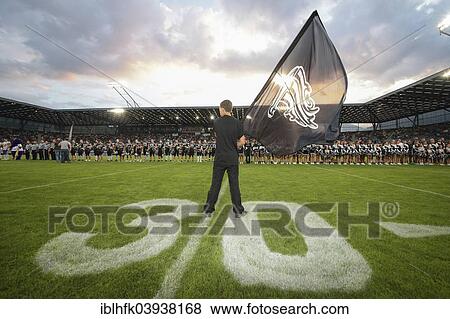 Stock Photo - "The teams line up while the national anthem is played, Euro Bowl XXVII, Tivoli Stadium, Innsbruck, Austria, Europe". Fotosearch
