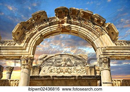 "The Temple of Emperor Hadrian on Curetes Street, 117 - 138 A. D., Ephesus Archaeological Site, Anatolia, Turkey, Asia" View Large Photo Image Stock Photograph - "The Temple of Emperor Hadrian on Curetes Street, 117 - 138 A. D., Ephesus Archaeological Site, Anatolia, Turkey, Asia". Fotosearch