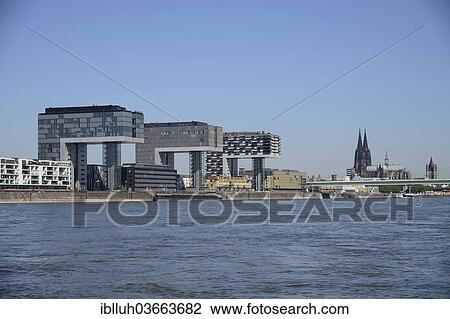 "The three crane towers, Kranhaeuser, Cologne Cathedral at back, Cologne, Rhineland, North Rhine-Westphalia, Germany, Europe" View Large Photo Image Stock Image - "The three crane towers, Kranhaeuser, Cologne Cathedral at back, Cologne, Rhineland, North Rhine-Westphalia, Germany, Europe". Fotosearch
