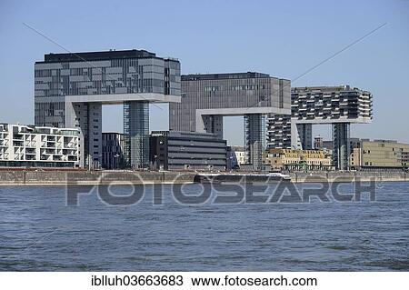 "The three crane towers, Kranhaeuser, Cologne, Rhineland, North Rhine-Westphalia, Germany, Europe" View Large Photo Image Stock Image - "The three crane towers, Kranhaeuser, Cologne, Rhineland, North Rhine-Westphalia, Germany, Europe". Fotosearch