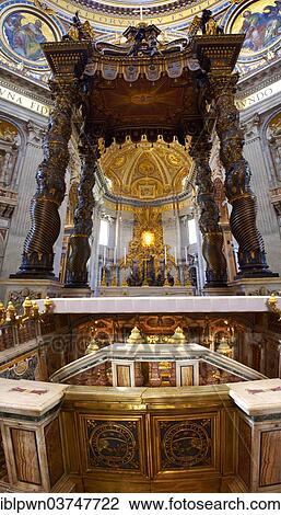 Stock Image - "The Tomb of St. Peter and baroque canopy by Bernini in St Peter's, The Vatican, Rome, Lazio, Italy, Europe". Fotosearch