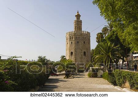 Stock Image - "The Torre del Oro, or Gold Tower, dodecagonal military watchtower, Seville, Seville province, Andalusia, Spain, Europe". Fotosearch