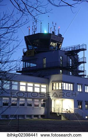 Stock Image - "The tower at dawn, airport, Laupheim, Baden-Wuerttemberg, Germany, Europe". Fotosearch