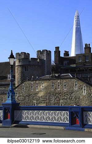 Stock Photo - "The Tower of London in front of The Shard, City of London, London, London region, England, United Kingdom, Europe". Fotosearch