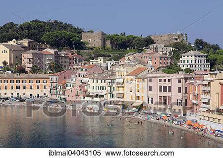 "The town's beach in Baia del Silenzio bay, Grand Hotel dei Castelli at the back, Sestri Levante, Province of Genoa, Riviera di Levante, Liguria, Italy, Europe" View Large Photo Image Stock Photography - "The town's beach in Baia del Silenzio bay, Grand Hotel dei Castelli at the back, Sestri Levante, Province of Genoa, Riviera di Levante, Liguria, Italy, Europe". Fotosearch