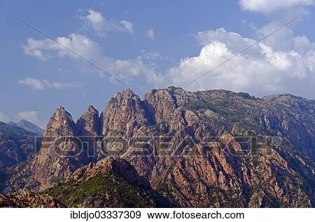 Stock Photo - "The typical peaks of the mountains in Corsica, Ota, Corsica, France, Europe". Fotosearch