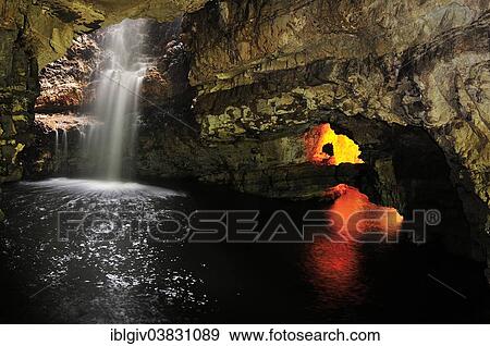 Stock Photo - "The underground waterfall of the Allt Smoo stream in Smoo Cave, Durness, Caithness, Sutherland and Easter Ross, Scotland, United Kingdom, Europe". Fotosearch