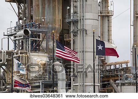 Stock Image - "The Valero oil refinery, which mainly processes crude oil extracted from the surrounding Eagle Ford Shale, Three Rivers, Texas, United States, North America". Fotosearch