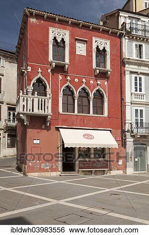 Stock Photograph - "The Venetian House on Tartini Square, Piran, Istria, Slovenia, Europe". Fotosearch