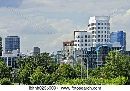 Stock Photo - "The WDR building and the Gehry buildings, Medienhafen district, Duesseldorf, North Rhine-Westphalia, Germany, Europe". Fotosearch