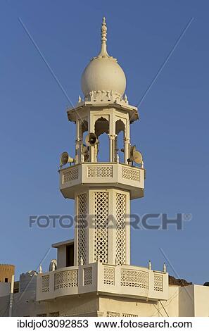 "The white minaret of a small mosque, Muttrah, Muscat Governorate (Capital Area, Oman, Asia" View Large Photo Image Stock Image - "The white minaret of a small mosque, Muttrah, Muscat Governorate (Capital Area, Oman, Asia". Fotosearch