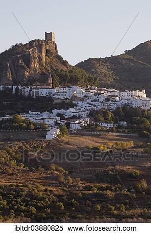 Stock Photography - "The White Town of Zahara de la Sierra below a Moorish castle, Cadiz province, Andalusia, Spain, Europe". Fotosearch