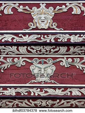 Stock Photo - "Theatre masks, architectural detail, Hameln, Lower Saxony, Germany, Europe". Fotosearch