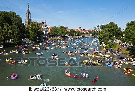 "Themed boats at the """"Nabada"""" boat parade on """"Schwormontag"""", a traditional Ulm holiday, Danube, Ulm, Baden-Wuerttemberg, Germany, Europe, PublicGround, Europe" View Large Photo Image Stock Photo - "Themed boats at the """"Nabada"""" boat parade on """"Schwormontag"""", a traditional Ulm holiday, Danube, Ulm, Baden-Wuerttemberg, Germany, Europe, PublicGround, Europe". Fotosearch